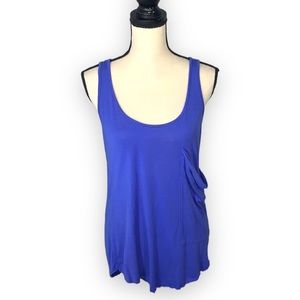 Blue Oversized Racerback Tank Top Scoop Neck Pocket Top Size Unknown
